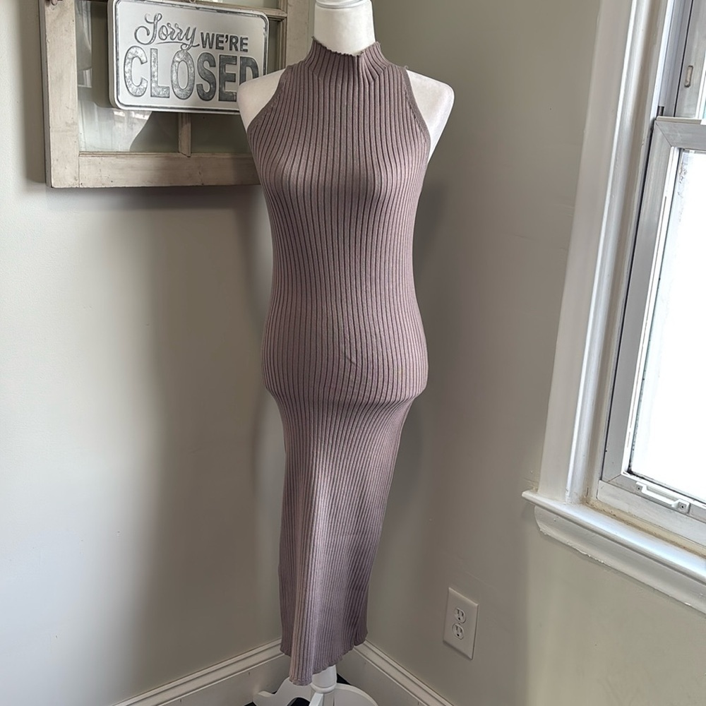 Petal & Pup Ribbed Knit Sleeveless Mock Turtleneck Cloe Dress in Mocha Brown NWT